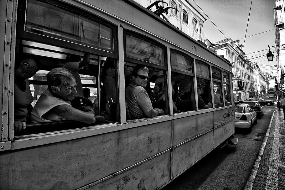 Portugal, tranvía, clásico, Lisboa, urbano, calle, transporte, ciudad, viejo, vintage