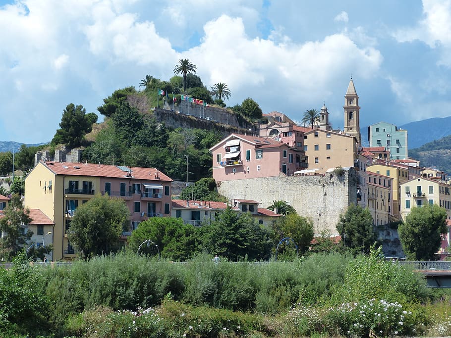 brown, beige, concrete, house, Ventimiglia, Old Town, Roofs, homes, city, north italy