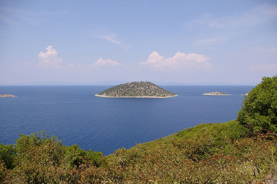 samos, greece, holiday, sea, beach, sky, clouds, beautiful, bright, blue