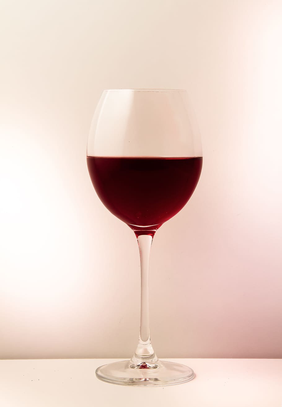half, filled, wine glass, white, surface, wine, glass, alcohol, red wine, drink