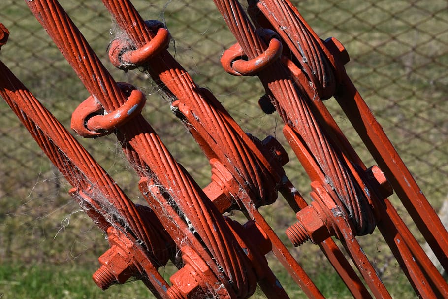anchor, reins, steel, support, red, focus on foreground, day, metal, close-up, wood - material