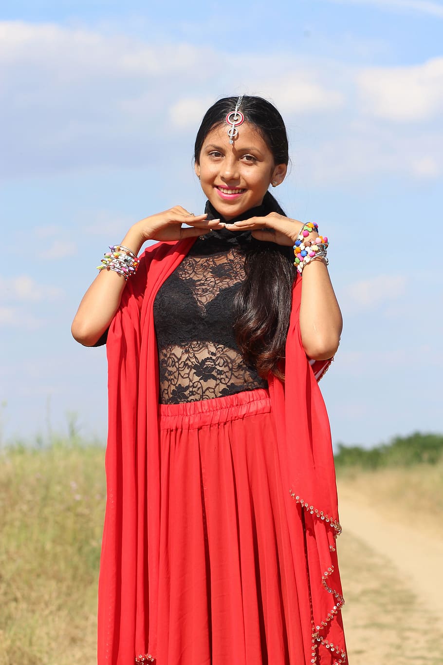 Girl, Indian, Red, Oriental, Beauty, indian, red, oriental, beauty, smiling, only women, dress