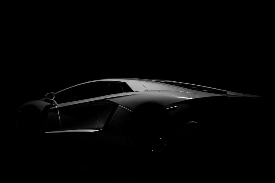 lamborghini aventador grayscale photography, automobile, automotive, car, dark, vehicle, night, black background, cockpit, motor vehicle