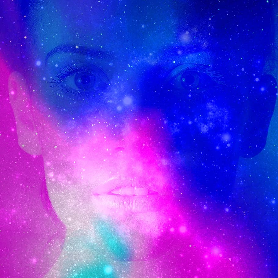 fantasy, face, space, woman, star - space, night, astronomy, sky, galaxy, blue