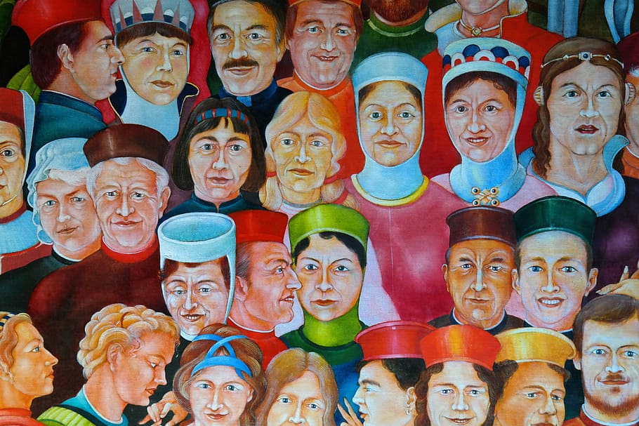 group, people painting, Painting, Human, Faces, Middle Ages, human, faces, colorful, color, canvas