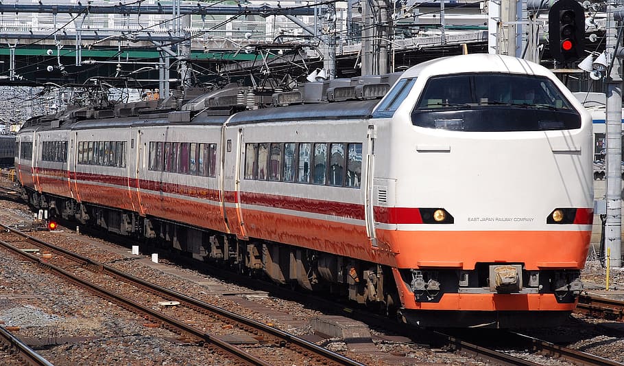 Japão, Trem, Nikko Omiya, aproximando-se, estação, transporte público, locomotiva, tecnologia, transporte, ferrovia
