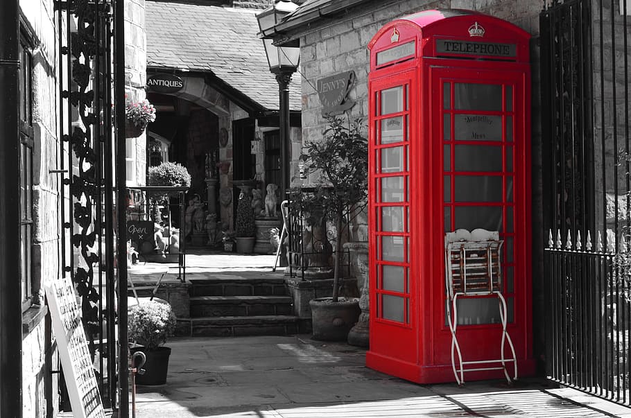selective, color, telephone booth, corner, gate wallpaper, telephone, booth, red, england, tradition