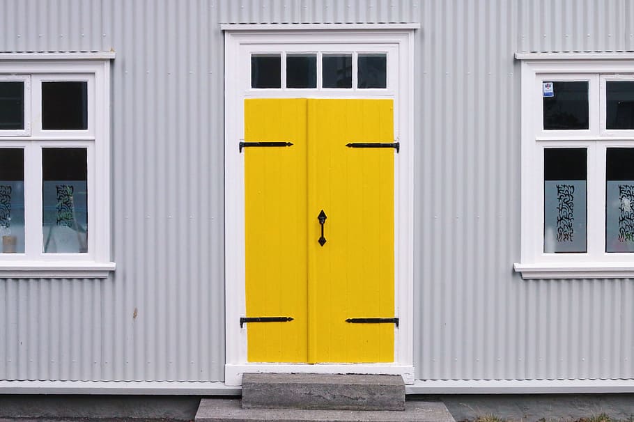 pintu kuning, warna, dinding baja berkarat, pintu, bagian depan, rumah, struktur, dinding, jendela, kayu