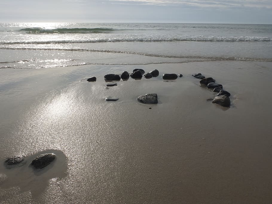 sylt, north sea, beach, stone circle, stones, sea, sunset, holiday, mediation, atmosphere