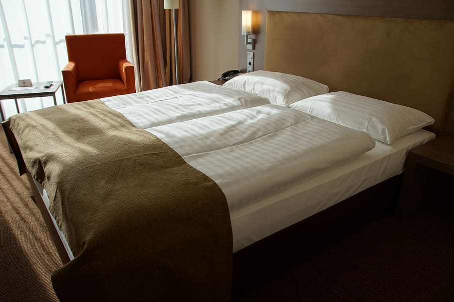 white, bedding, set, window, Double Bed, Hotel Room, room hotel, bed, sleep, bedroom
