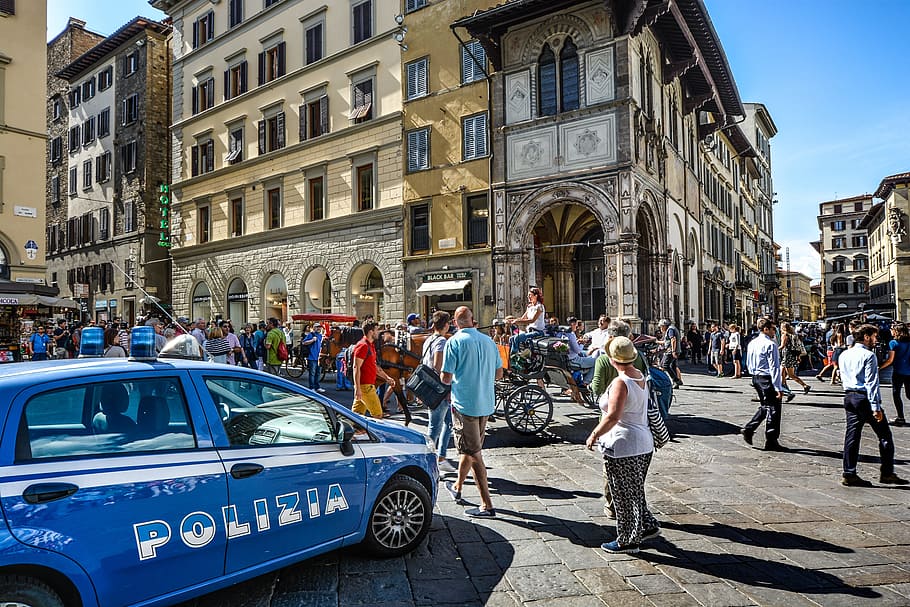 Florença, Itália, Polizia, polícia, carro, cavalo, buggy, transporte, urbano, turistas