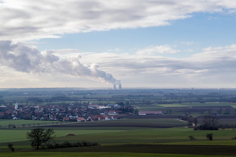 nuclear, power plant, Nuclear Power Plant, Landscape, gundremmingen, nuclear power, clouds, radioactive, nuclear fission, atomic energy
