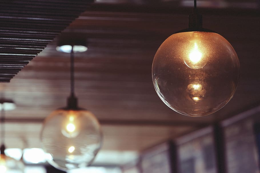 encendido, claro, lámpara colgante de bola de cristal, vidrio, enmarcado, cuerda, luz, luces, bombilla, iluminación
