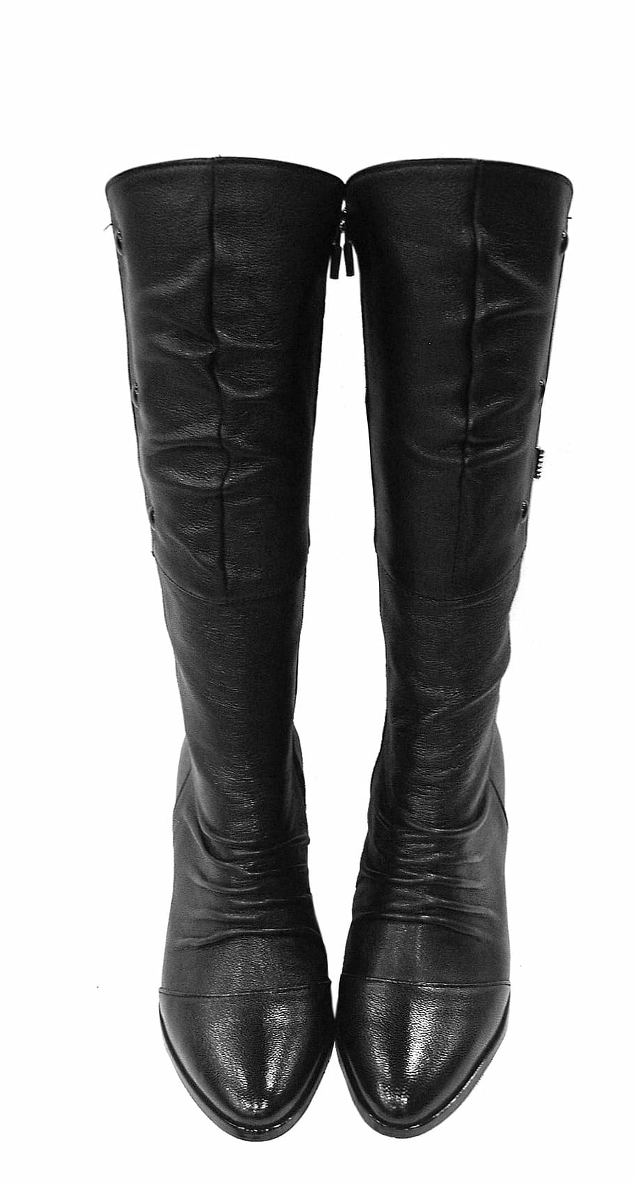 pair, women, black, leather knee-high boots, boots, shoes, shoe, fashion, black shoes, hill