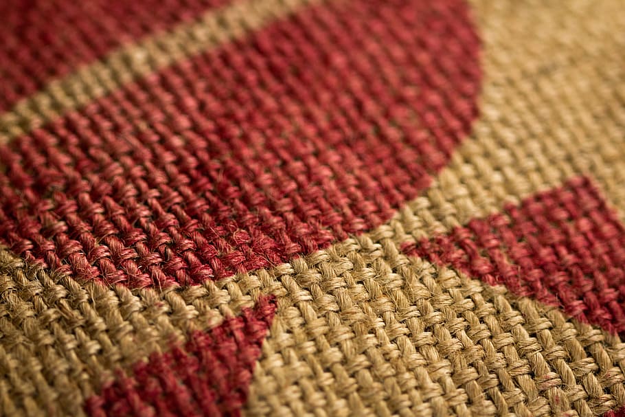 Burlap, Coffee, Sack, Close-Up, coffee sack, tan, red, textured, backgrounds, textile