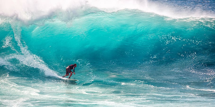 hombre, negro, manga larga, camisa de surf, alto, olas oceánicas, surf, grandes olas, velocidad, el océano Índico