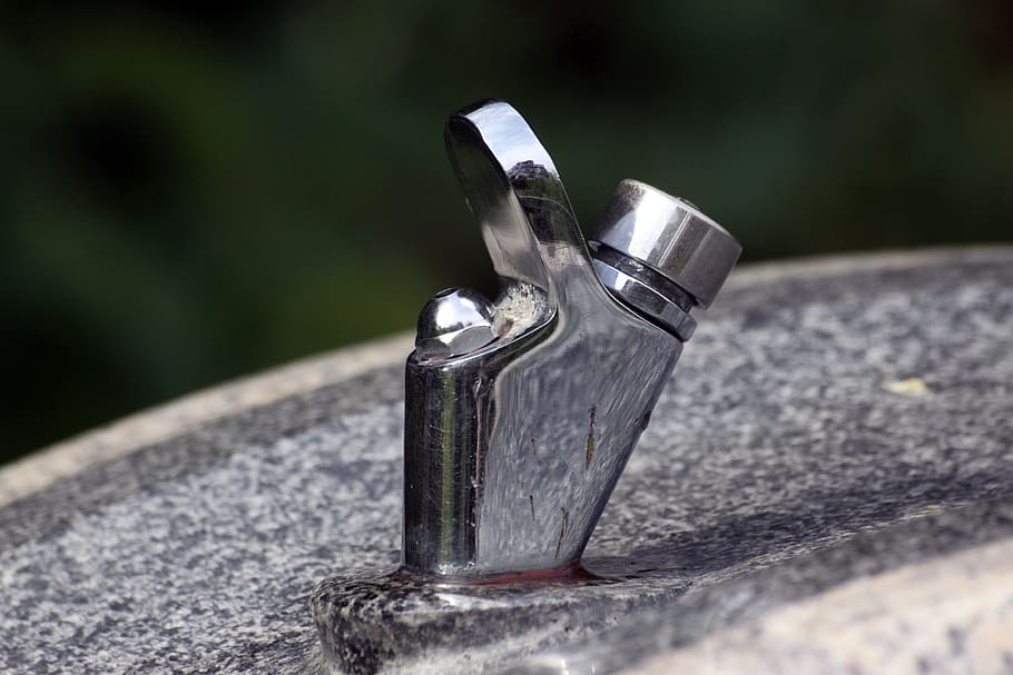 also, faucet, water, park, reflections, metal, close-up, selective focus, focus on foreground, silver colored