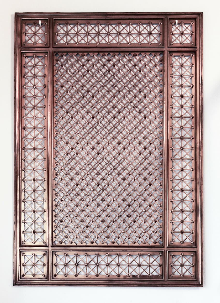 brown steel window, metallic gridiron, iron, detail, texture, gate, door, gridiron, metal, old