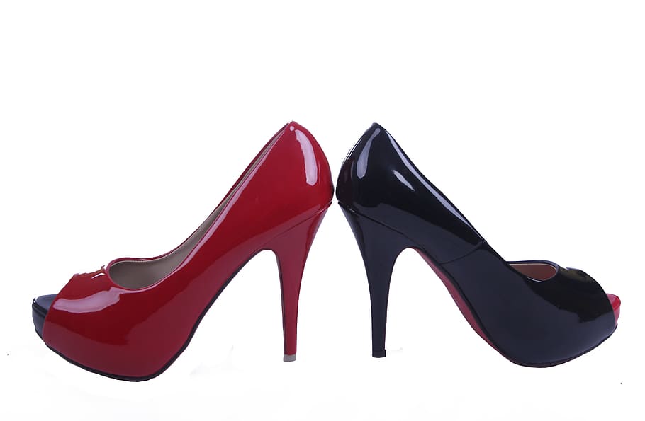 Shoes, Pumps, High Heeled Shoe, red, black, high heels, women's shoes, paragraphs, clothing, stilettos