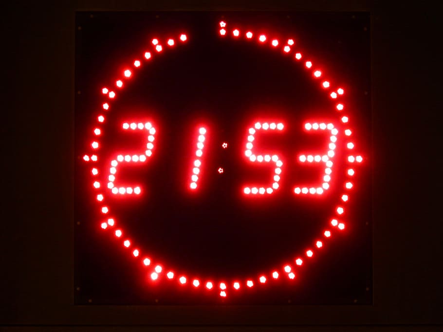 merah, dipimpin, jam alarm, 21:53, jam digital, jam, digital, waktu, menit, detik