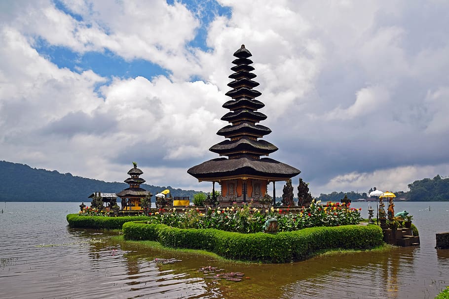 bali, indonesia, travel, temple, religion, religious, hinduism, water temple, sky, belief