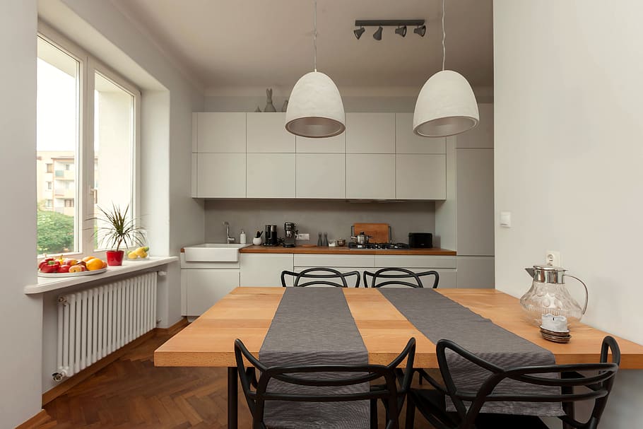 kitchen, dining table, furniture, eating, interior, apartment, style, project, the scenery, chair