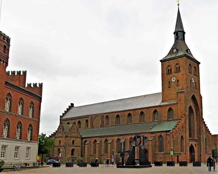 church, dom, st, knuds, odense, denmark, gothic cathedral, brick, building, architecture