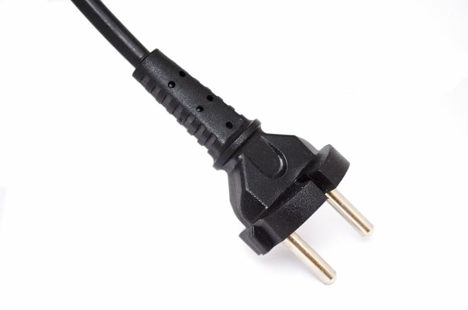 black power plug, plug, socket, the round socket, isolated, round, black jack, power cable, white background, black color