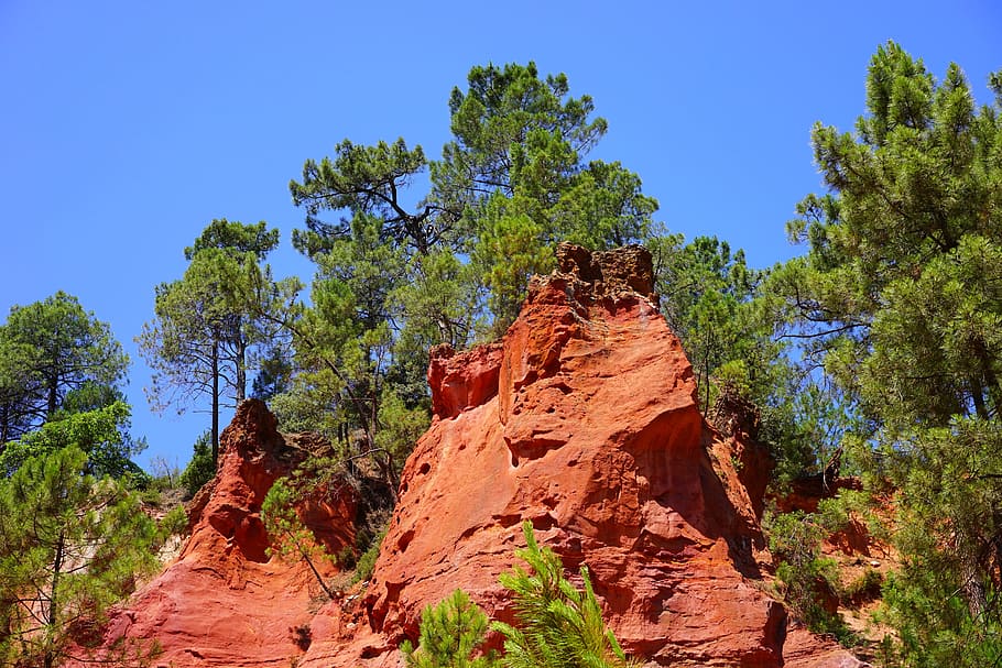roussillon, ocher rocks, rock, red, reddish, bright, ocher quarry, ocher trail, sentier des ocres, ocher