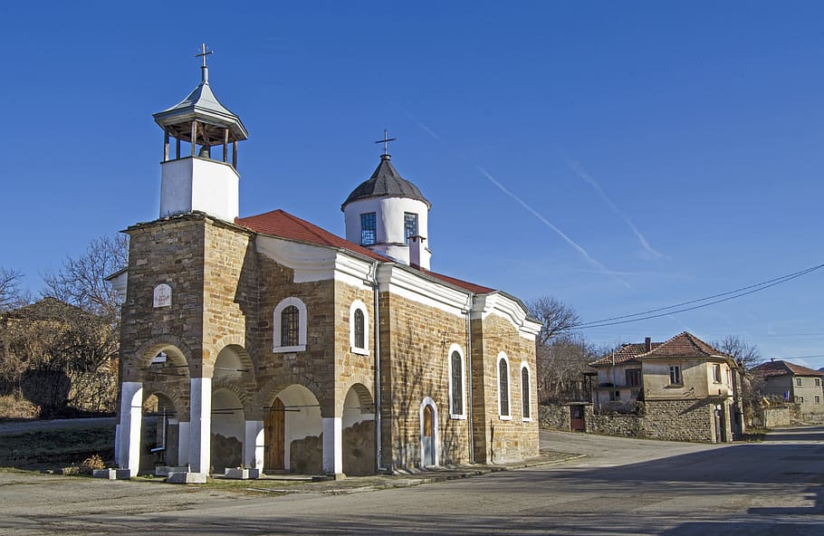 village church, village square, bulgaria, yantra, church, architecture, village, orthodox, europe, cross