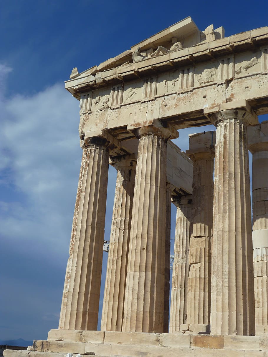kolom, arsitektur, kuno, acropolis, parthenon, athens, greece, struktur yang dibangun, kolom arsitektur, pandangan sudut rendah