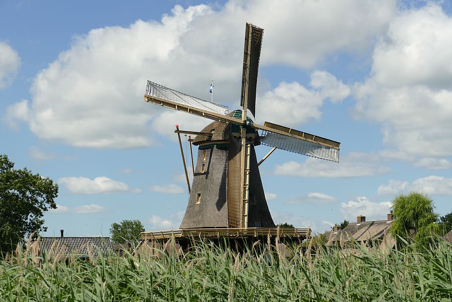 mill, wind mill, architecture, times, history, holland, netherlands, weesp, landscape, air