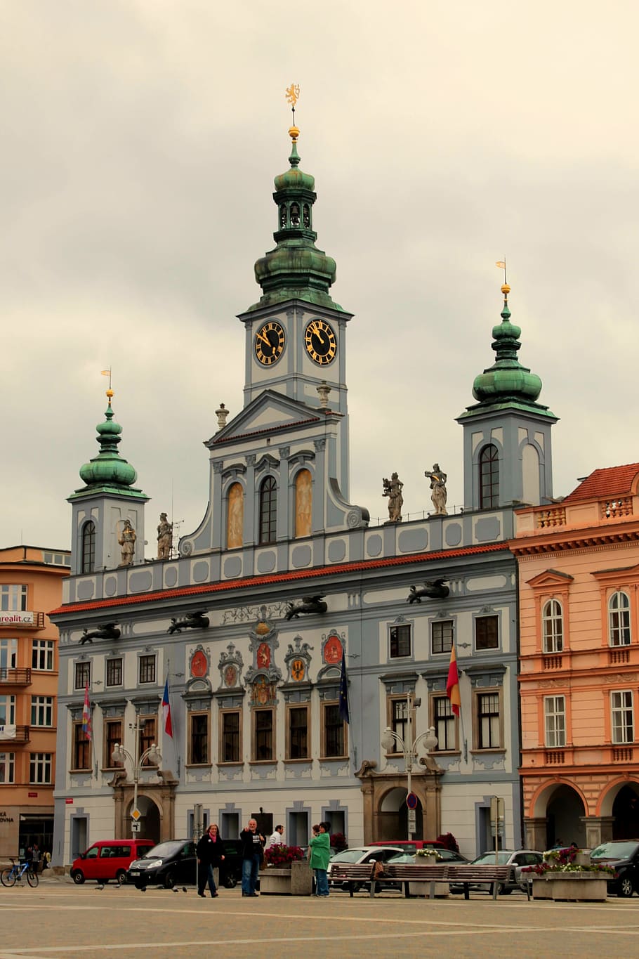 czech budejovice, south bohemia, old building, city, building, bohemia, budějovice, city ​​center, blue hall, clock