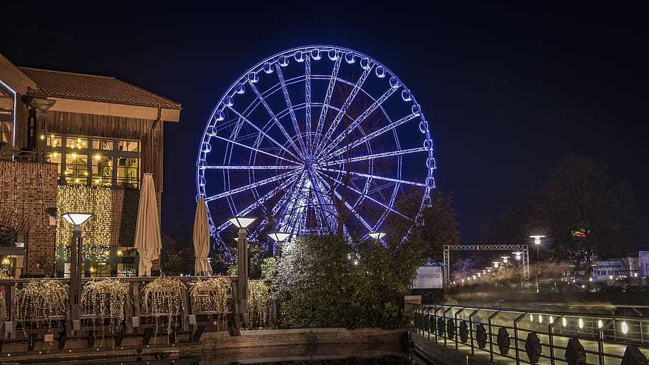 centro, ferris wheel, illuminated, night, night graph, long exposure, architecture, city, tourism, evening