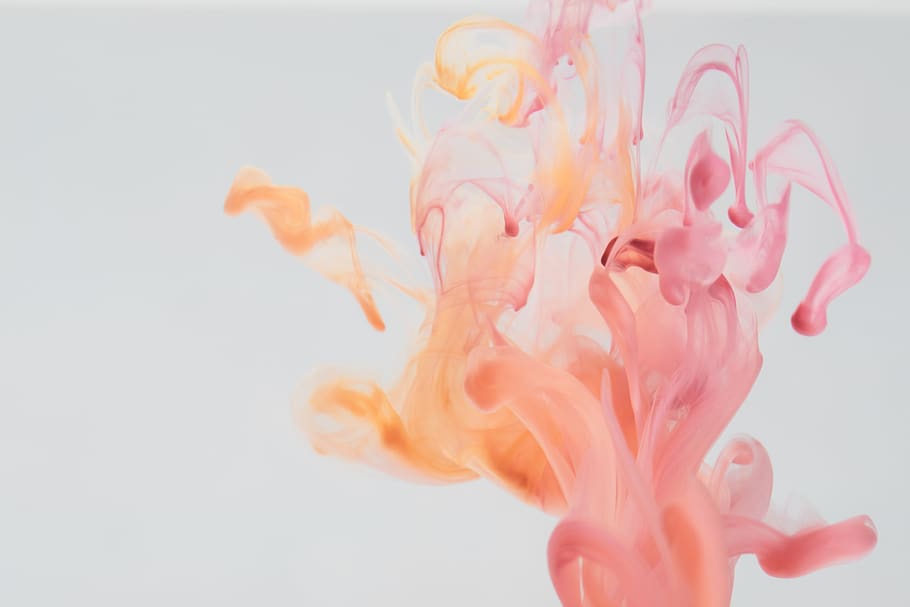 ink, trail, water, colorful, pink, yellow, abstract, art, drop, liquid