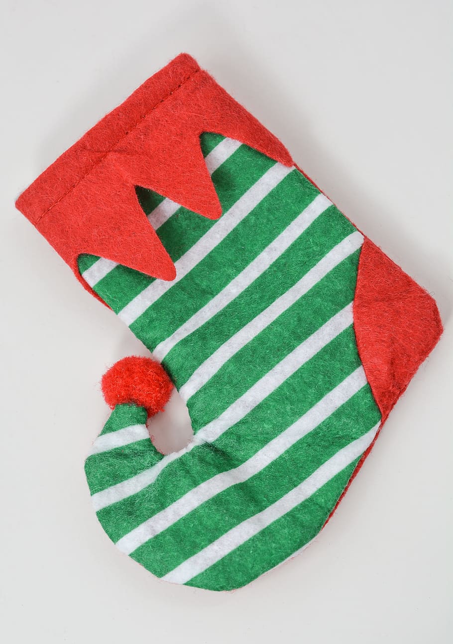 closeup, elf, stocking, christmas, sock, shoe, gift, holiday, decoration, celebration