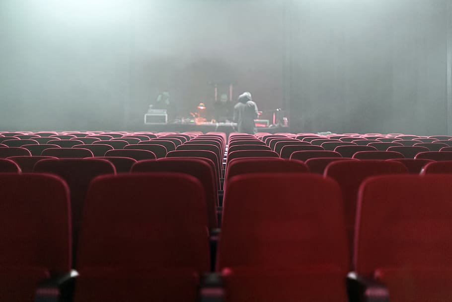 teatro, asientos, público, escenario, caja, soledad, drama, evento, concierto, música