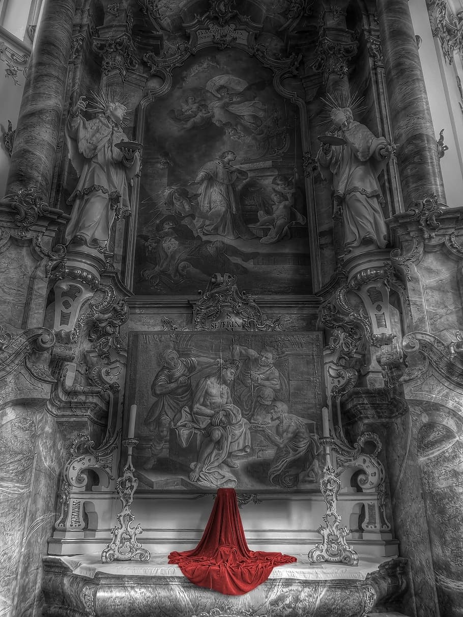 Color Key, Hdr, Altar, Church, red, jesus, religion, spirituality, statue, indoors