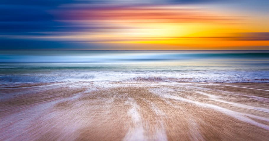fotografía de la orilla del mar, puesta de sol, cielo, agua, olas, océano, mar, horizonte, costa, nube