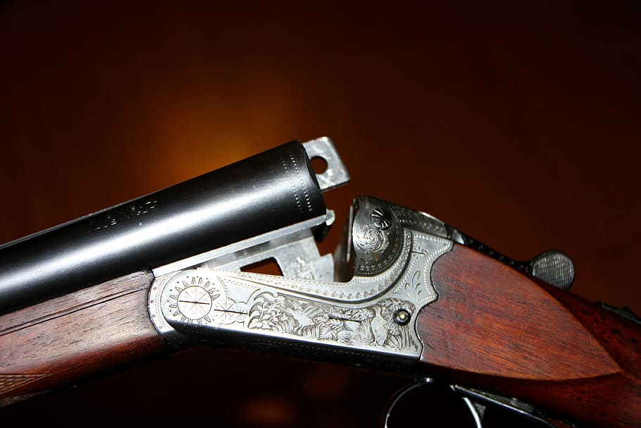 close-up photo, brown, gray, flintlock gun, Double, Firearms, Germany, Guns, hunting, military