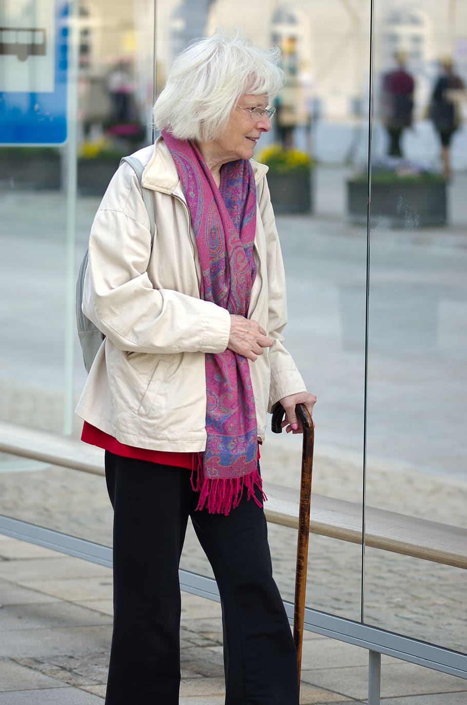 woman, old, in the age, the white hair, female, human, man, person, cane, going