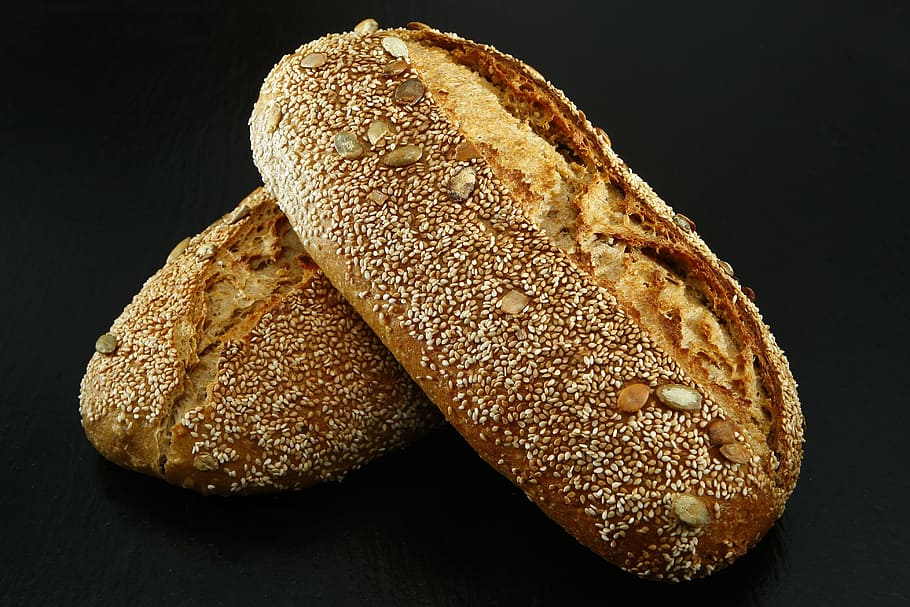 two baked breads, bread, baker, craft, food, oven, freshly baked, beautiful, dining, production