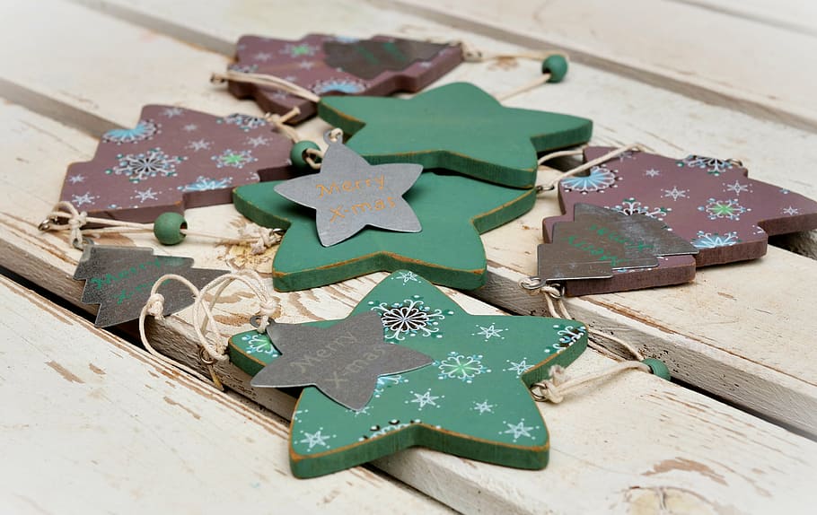 green stars decor, poinsettia, christmas, christmas decoration, wood, christmas time, wood decoration, star, deco, decoration