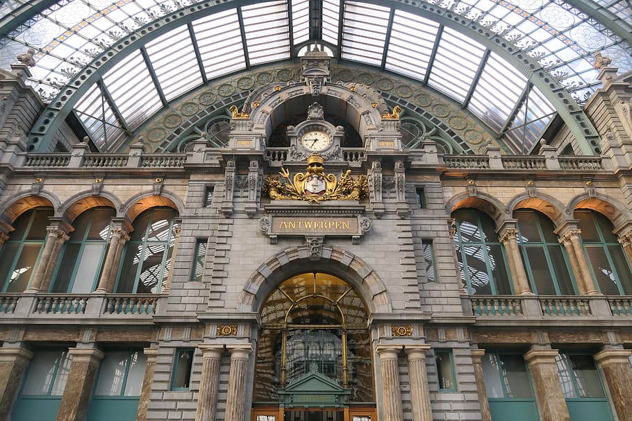 architecture, travel, building, glass items, urban, tourism, old, landmark, station, antwerp central station