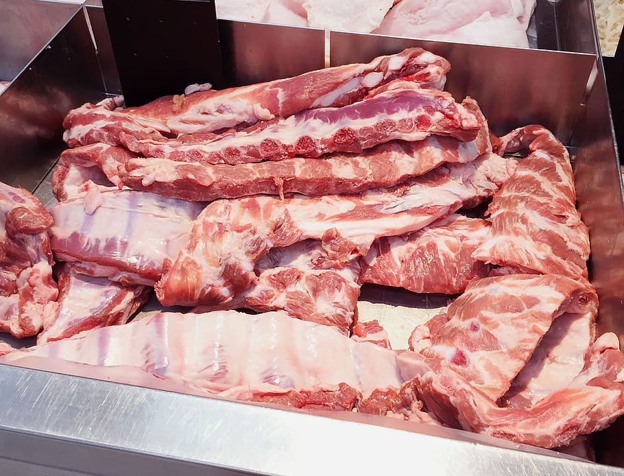 babi, iga, daging, mentah, makanan dan minuman, kesegaran, makanan, makanan mentah, eceran, dijual