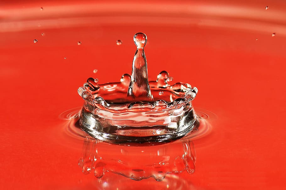 shot, water drop splash, red, background, Closeup, water drop, splash, various, abstract, drop