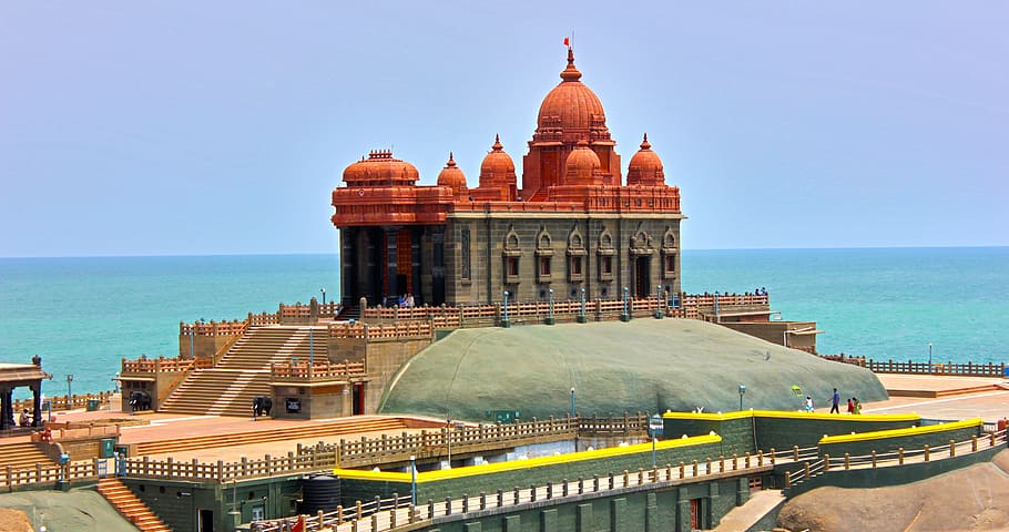 al lado, océano, azul, cielo, durante el día, Templo, Tamil, Nadu, India, Patrimonio