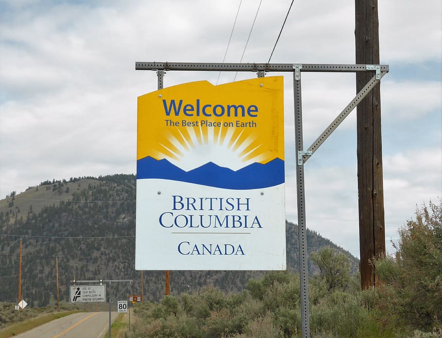 tourism, border, british columbia, canada, sun, holiday, highway, shield, welcome, text