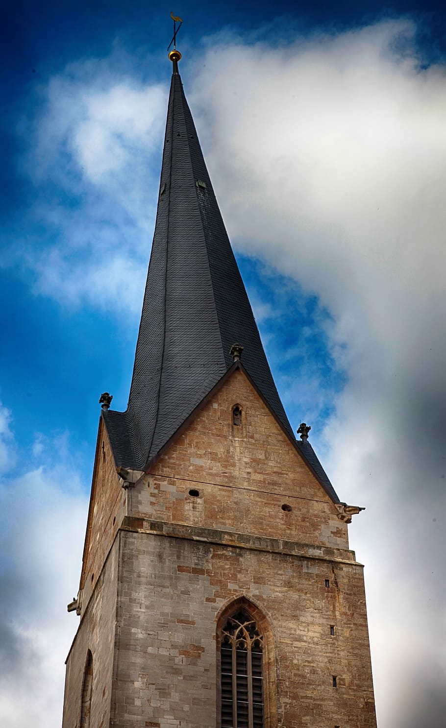 steeple, askew, inclined, spire, building, tower, roof construction, slate, church, great