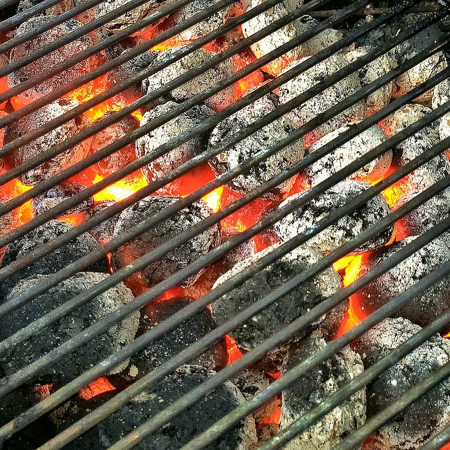 fotografia, carvão vegetal, grelha, brasas, fogo, calor, flama, churrasco, quente, queimar